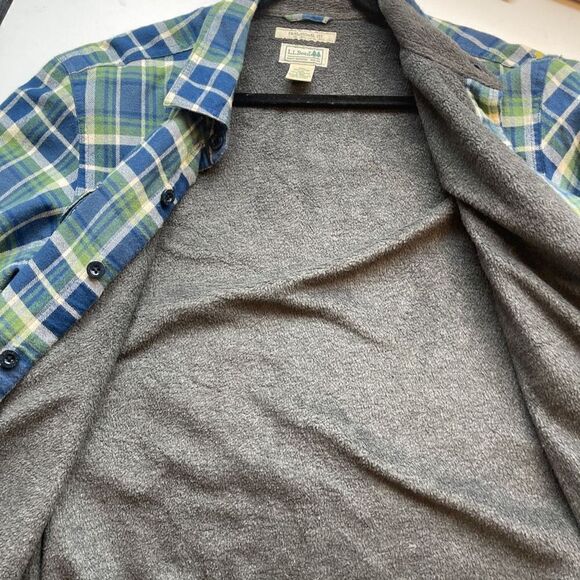 LL Bean Mens Lg Flannel Sherpa Lined Shirt Blue Plaid Jacket Traditional Fit - Picture 5 of 7